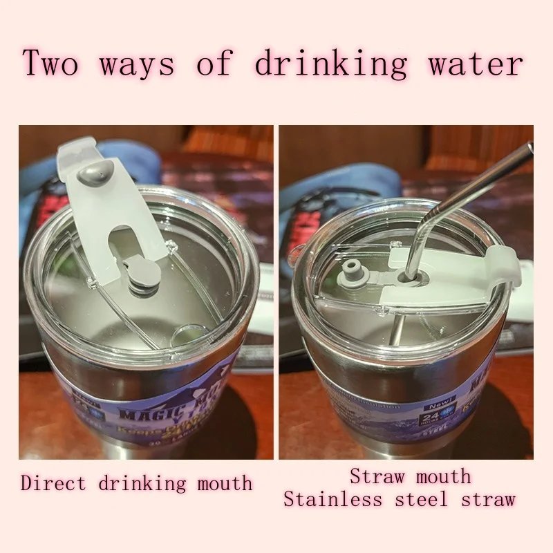 30zo Stainless Steel Freeze Thermos Cup with Straw Ice Coffee Drink Vacuum Insulated Bottle Car Travel Outdoor Thermostatic Cup