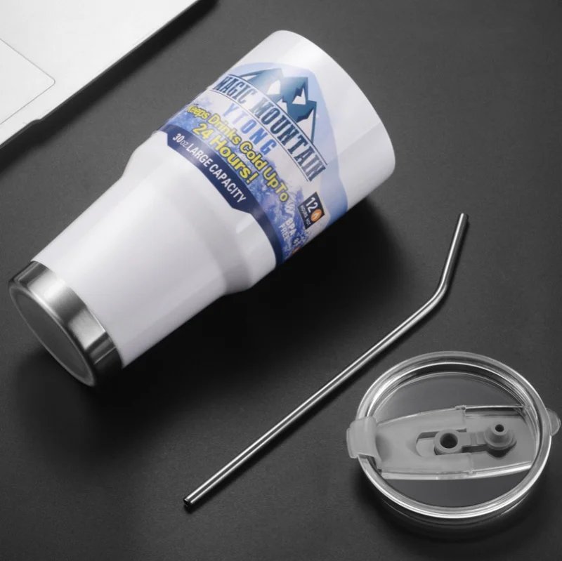 30zo Stainless Steel Freeze Thermos Cup with Straw Ice Coffee Drink Vacuum Insulated Bottle Car Travel Outdoor Thermostatic Cup