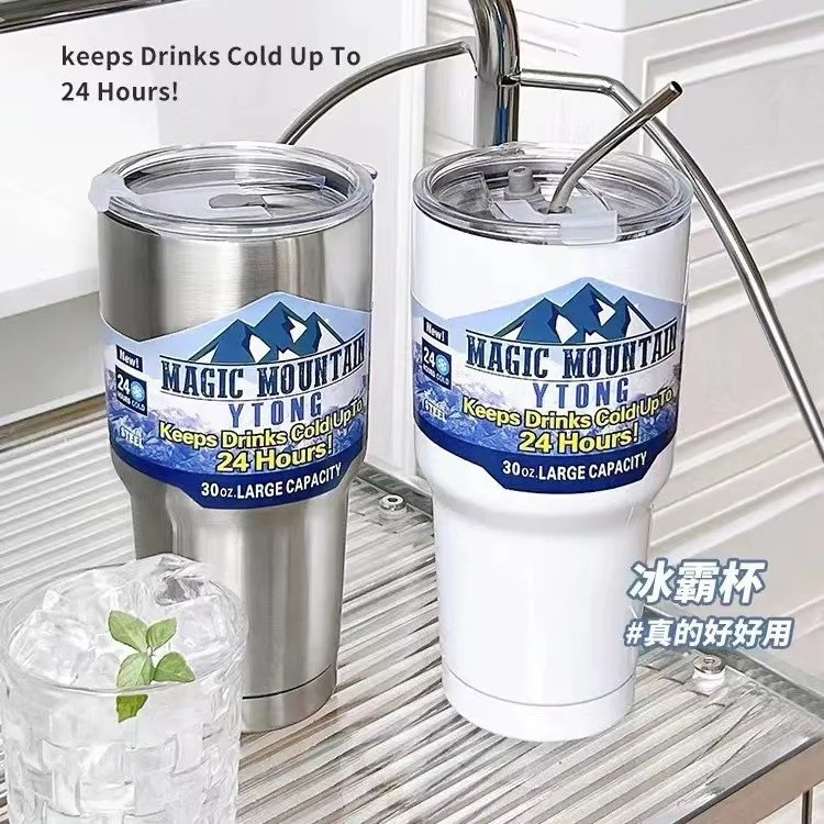 30zo Stainless Steel Freeze Thermos Cup with Straw Ice Coffee Drink Vacuum Insulated Bottle Car Travel Outdoor Thermostatic Cup