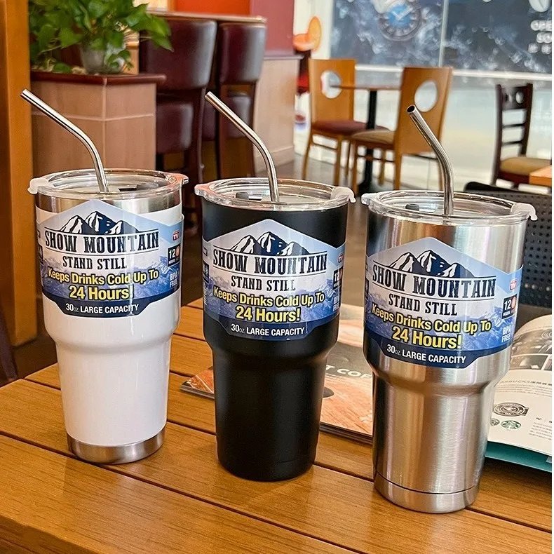 30zo Stainless Steel Freeze Thermos Cup with Straw Ice Coffee Drink Vacuum Insulated Bottle Car Travel Outdoor Thermostatic Cup