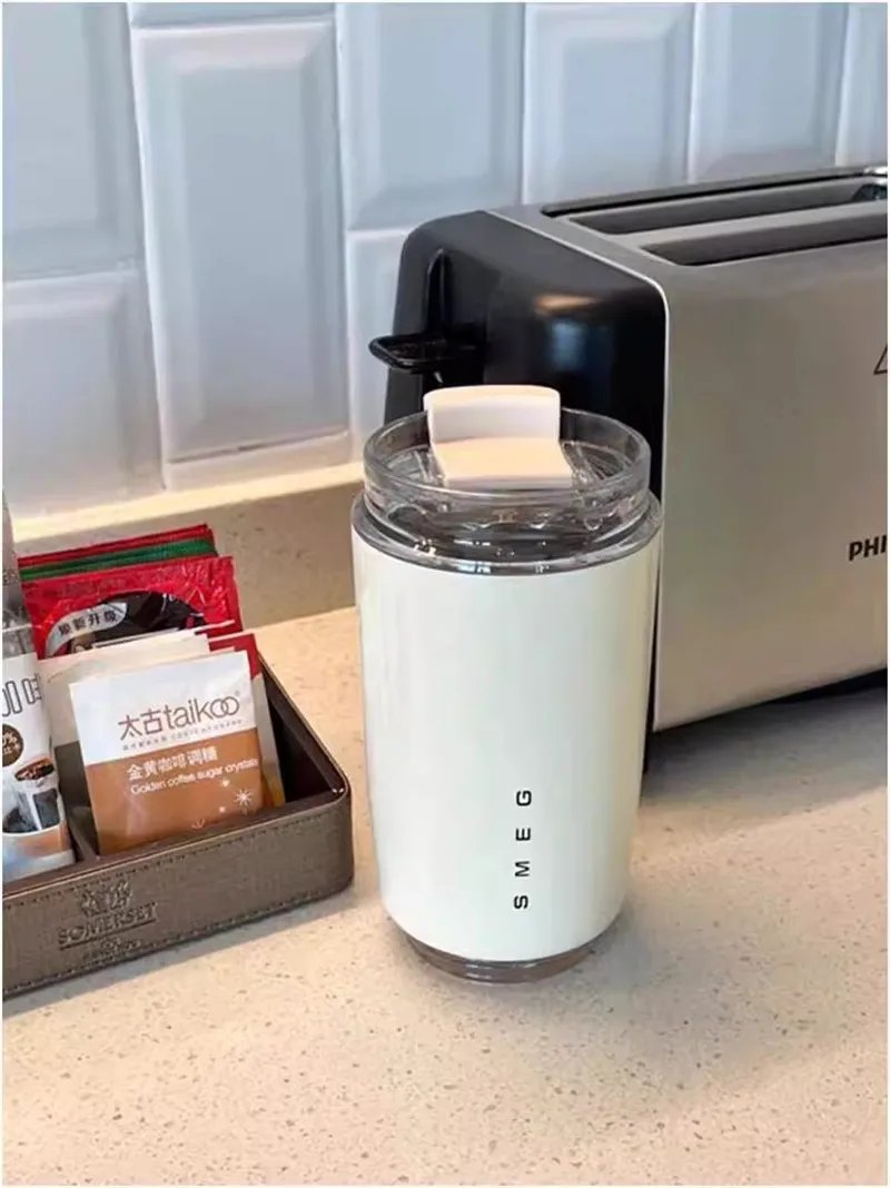 SMEG 240ML Milk White Beverage Cup Travel Portable Drinking Cup Stainless Steel Vacuum Leak proof  Coffee Thermos