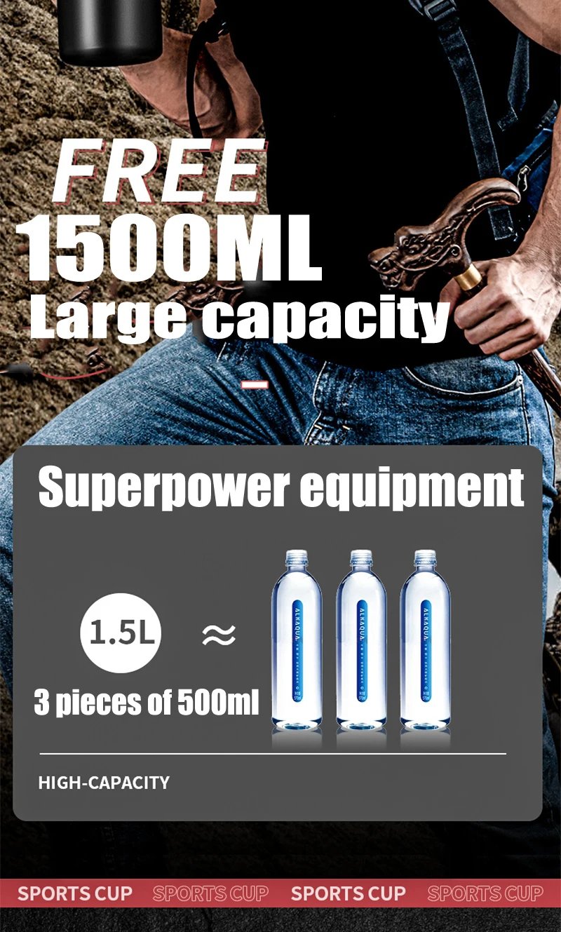 1500ML Stainless Steel Thermo Bottle Portable Thermos Large Capacity Thermo Water Bottle Tumbler Thermoses Outdoor Vacuum Flasks