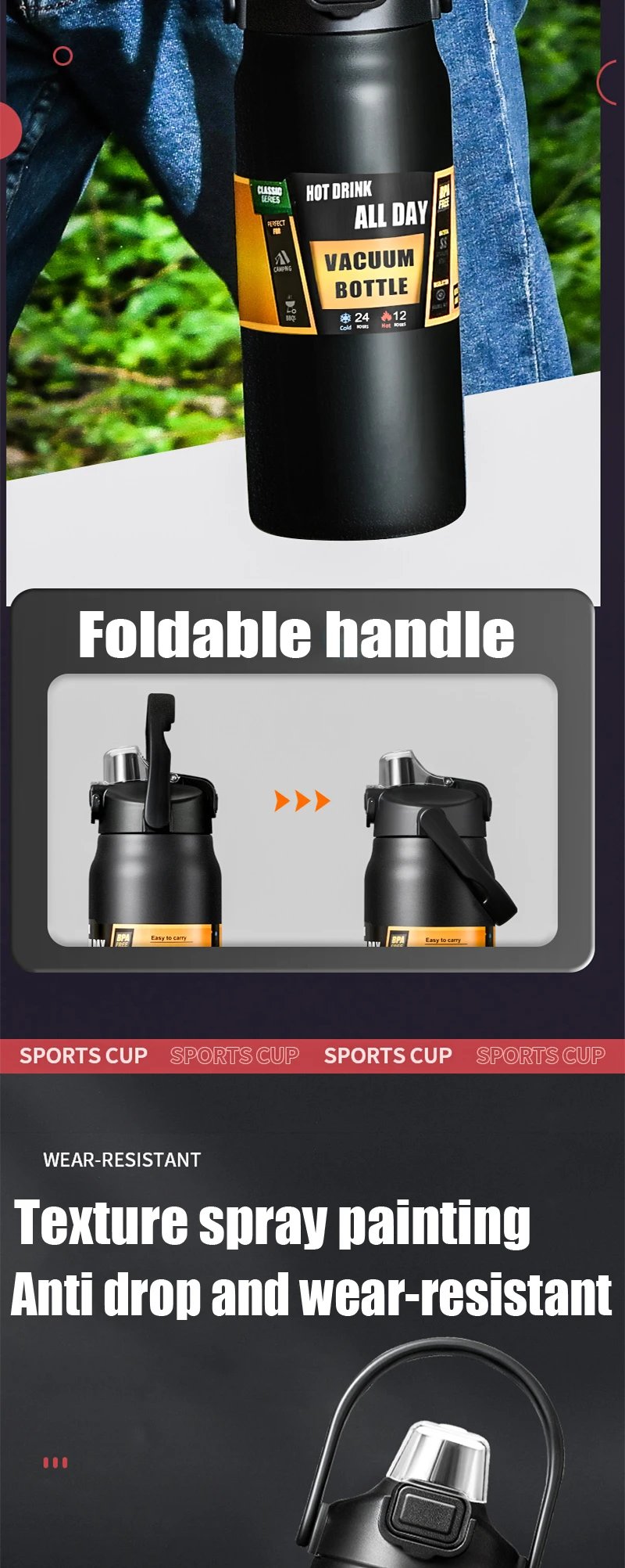 1500ML Stainless Steel Thermo Bottle Portable Thermos Large Capacity Thermo Water Bottle Tumbler Thermoses Outdoor Vacuum Flasks