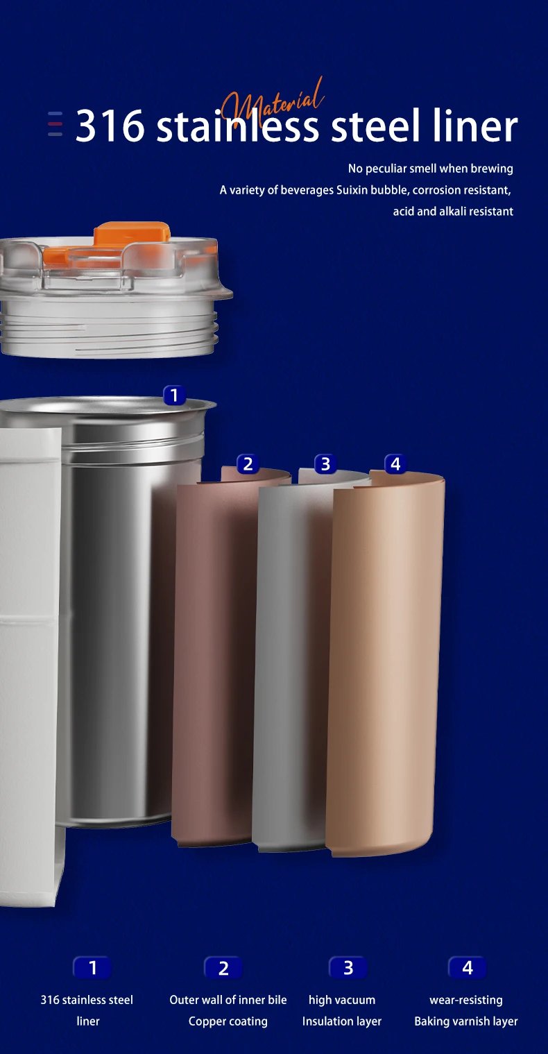 FEIJIAN Stainless Steel Coffee Cup Coffee Mug Thermos Cup Portable Travel Mug With Lifting Rope Leak-Proof Non-Slip 500ml/400ml