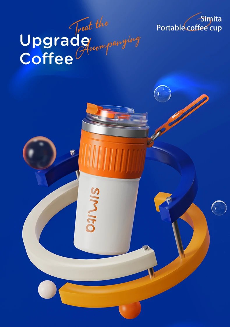 FEIJIAN Stainless Steel Coffee Cup Coffee Mug Thermos Cup Portable Travel Mug With Lifting Rope Leak-Proof Non-Slip 500ml/400ml