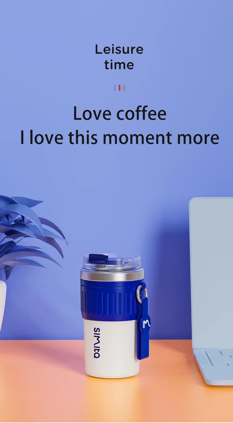 FEIJIAN Stainless Steel Coffee Cup Coffee Mug Thermos Cup Portable Travel Mug With Lifting Rope Leak-Proof Non-Slip 500ml/400ml