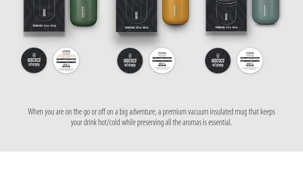 WACACO Octaroma Vacuum Insulated Coffee Mug, Double-wall Stainless Steel Travel Tumbler, 6/10/15 fl oz, thermo, Valentines Gift