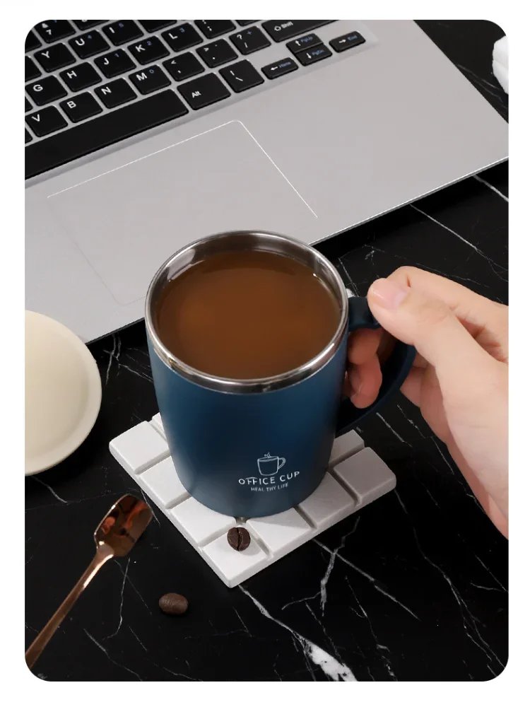 350ml Vacuum Cup Portable Mug Insulated Cup for Outdoor Traveling Double Wall Stainless Steel Coffee Cup with Handle and Lid