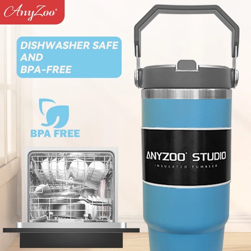 900ml Portable Car Cup Stainless Steel Thermos Cup with Straw Travel Sports Water Bottle With Handle Cover Coffee Vacuum Flask