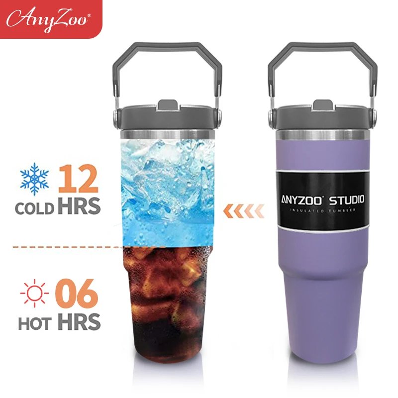 900ml Portable Car Cup Stainless Steel Thermos Cup with Straw Travel Sports Water Bottle With Handle Cover Coffee Vacuum Flask