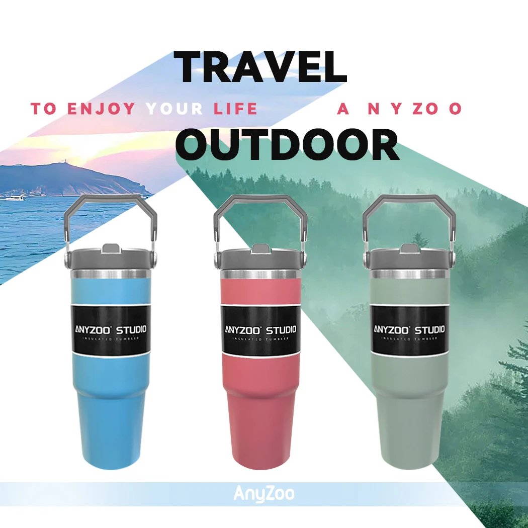 900ml Portable Car Cup Stainless Steel Thermos Cup with Straw Travel Sports Water Bottle With Handle Cover Coffee Vacuum Flask