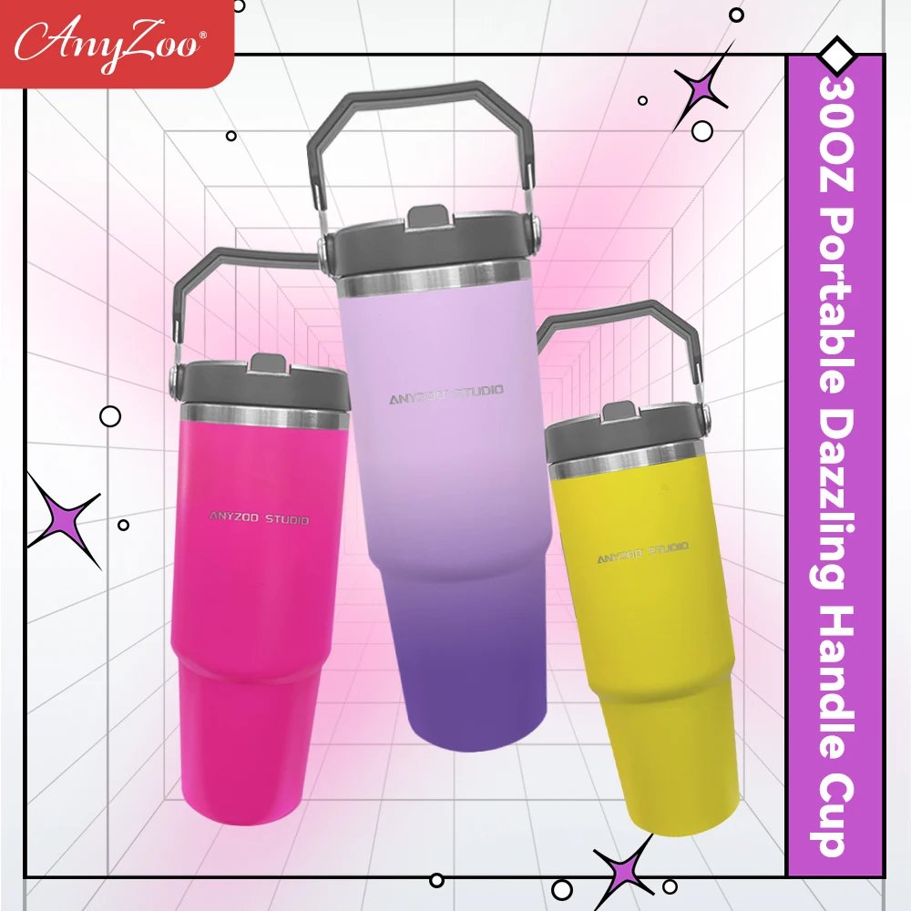 900ml Portable Car Cup Stainless Steel Thermos Cup with Straw Travel Sports Water Bottle With Handle Cover Coffee Vacuum Flask