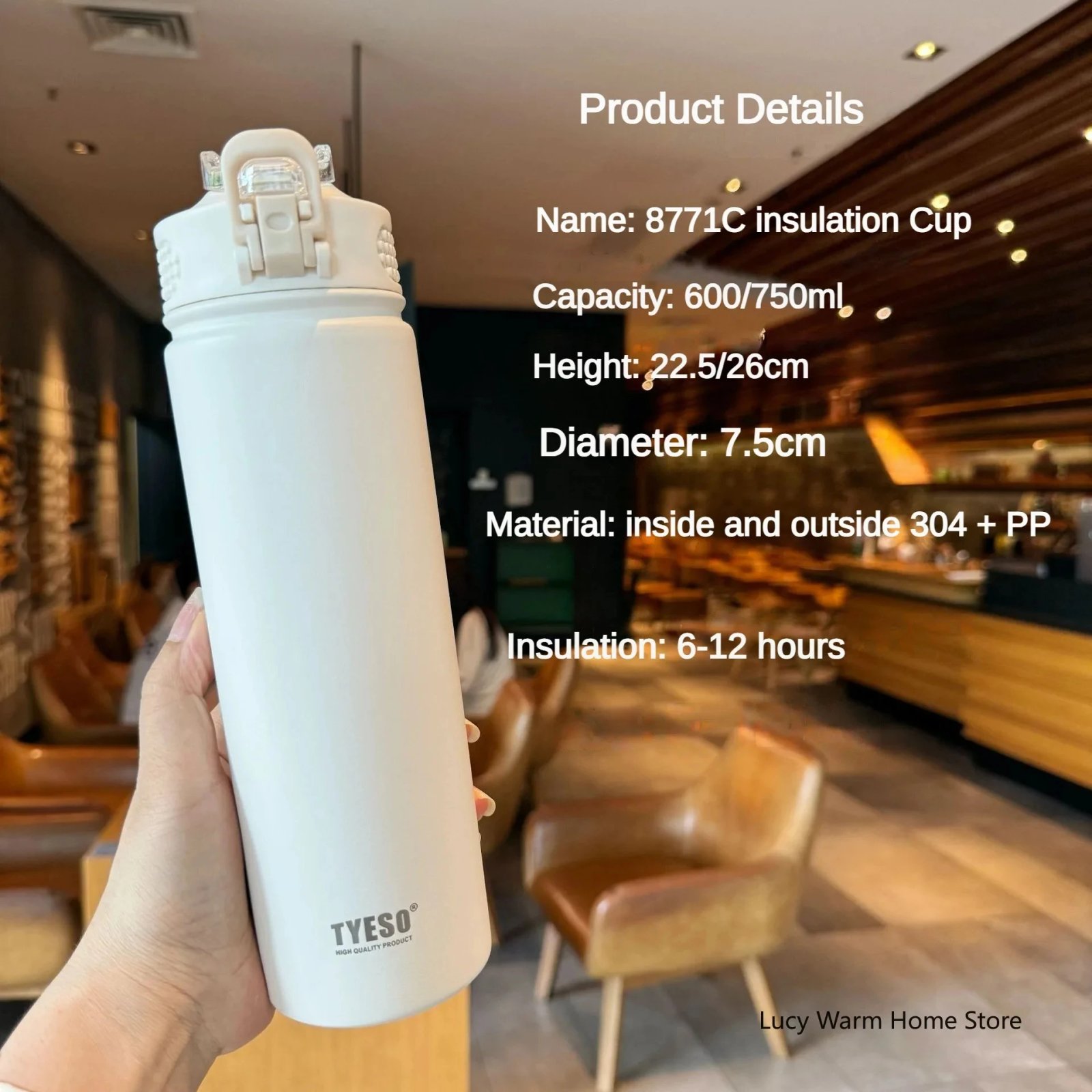 Thermal Water Bottle with Straw 750/600ML Stainless Steel Bottle Keeps Cold and Heat High Capacity Thermal Mug Thermos Bottle