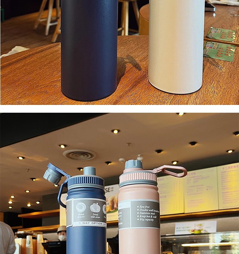 530ML/750ML Thermos Water Bottle Large capacity Stainless Steel Vacuum Flask Mug Portable Outdoor Thermal Mug Sports Drinks Cup