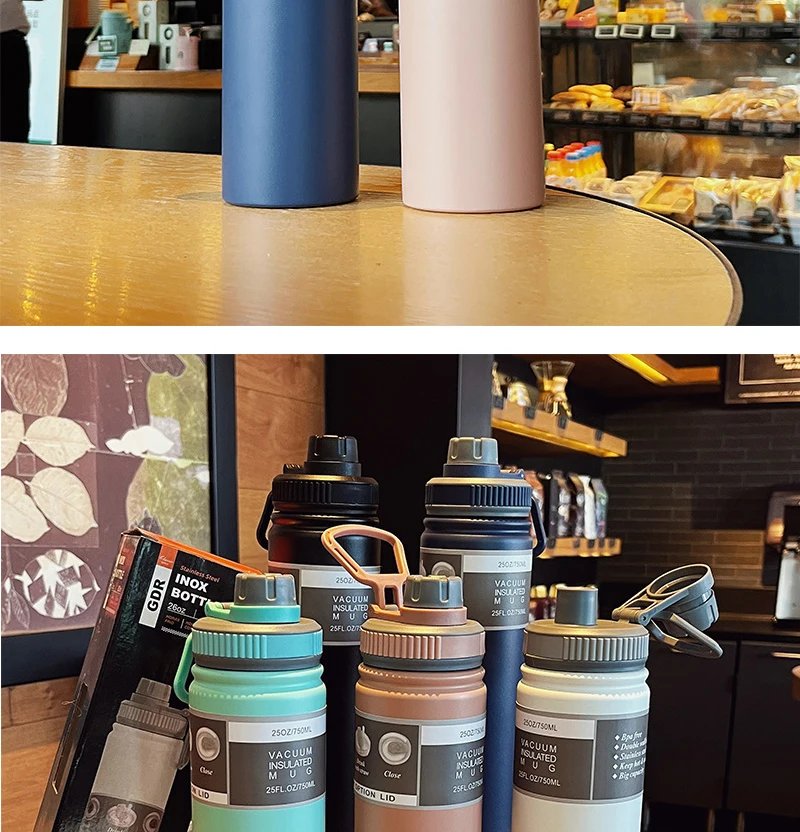 530ML/750ML Thermos Water Bottle Large capacity Stainless Steel Vacuum Flask Mug Portable Outdoor Thermal Mug Sports Drinks Cup