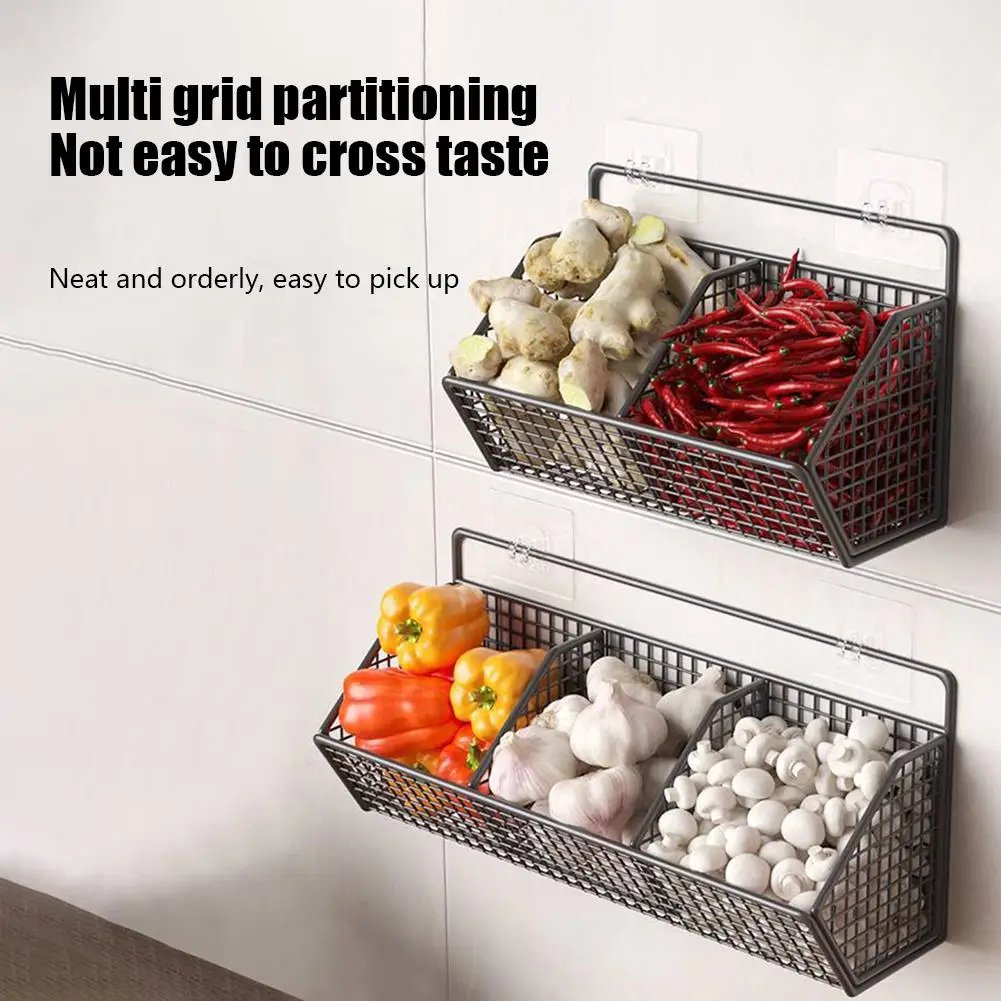 Wrought Iron Kitchen Ginger Garlic Separation Storage Baskets Cosmetic Punch-Free Drain Storage  Box Bathroom Rectangular Basket
