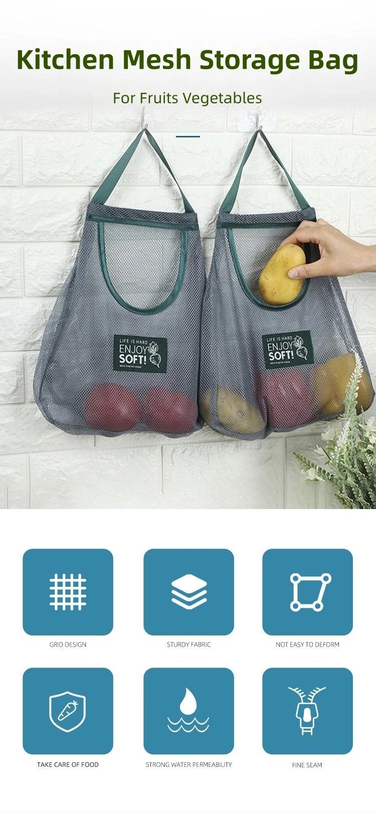 Mesh Bag Storage Baskets Reusable Grocery Net Plastic Bags For Food Fruit Vegetables Kitchen Organizer Accessories Item