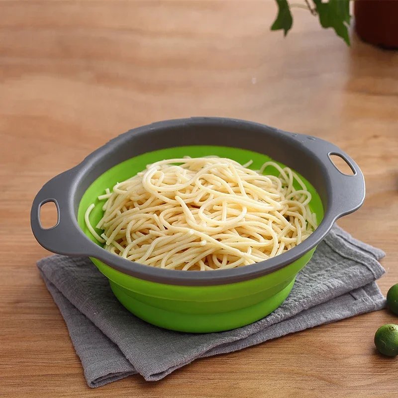 2pcs Silicone Round Folding Vegetable Fruits Washing Drain Basket Colander Strainer Collapsible Drainer Kitchen Tool cocina