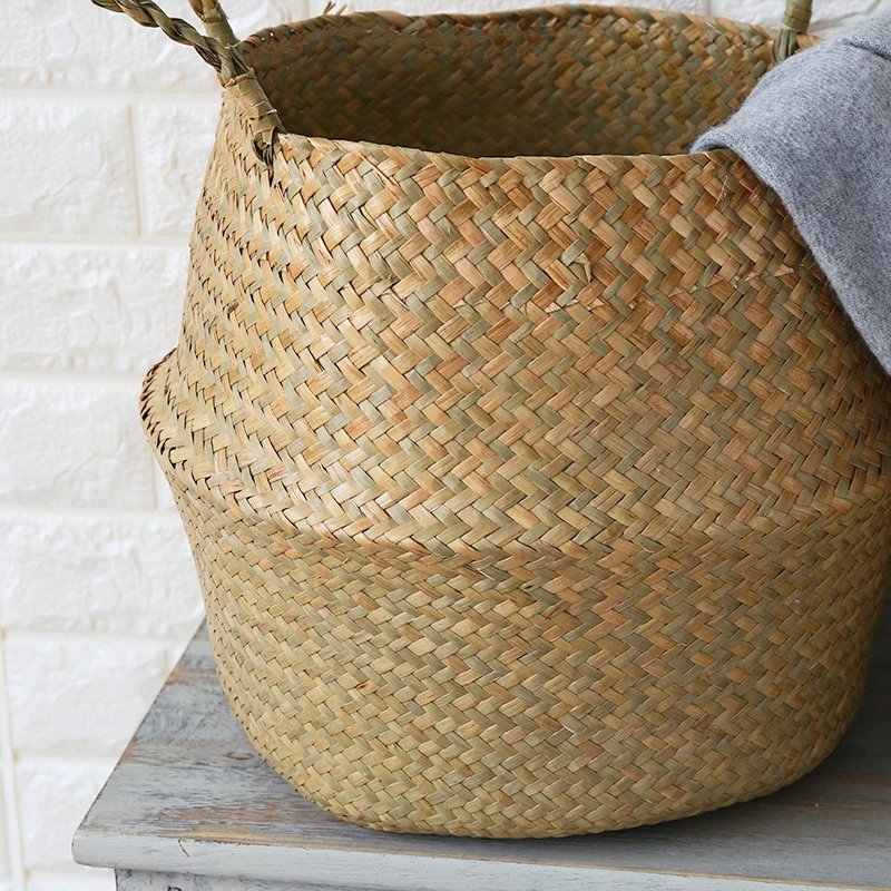 Zerolife Seaweed Wicker Basket Rattan Hanging Flower Pot Dirty Clothes Basket Storage Basket Cesta Mimbre Basket Picnic Basket