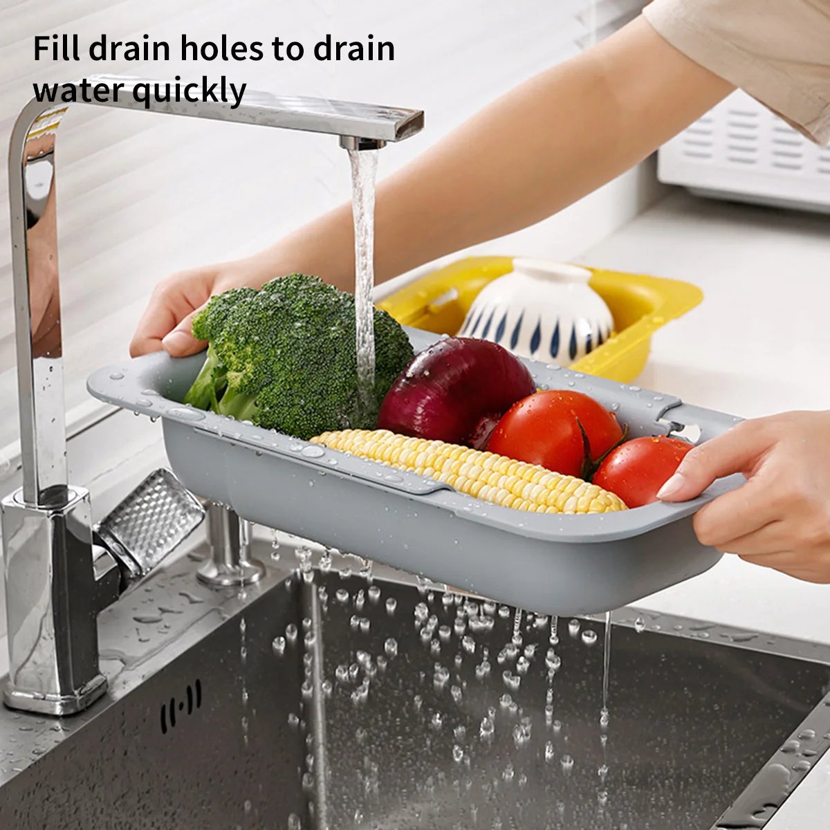 Over-the-sink Drain Basket For Washing Vegetables Fruits Cooking Pasta Draining And Drying Dishes Expandable Home Kitchen