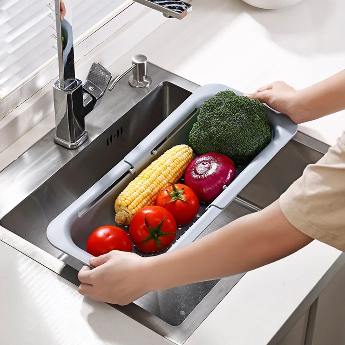 Over-the-sink Drain Basket For Washing Vegetables Fruits Cooking Pasta Draining And Drying Dishes Expandable Home Kitchen
