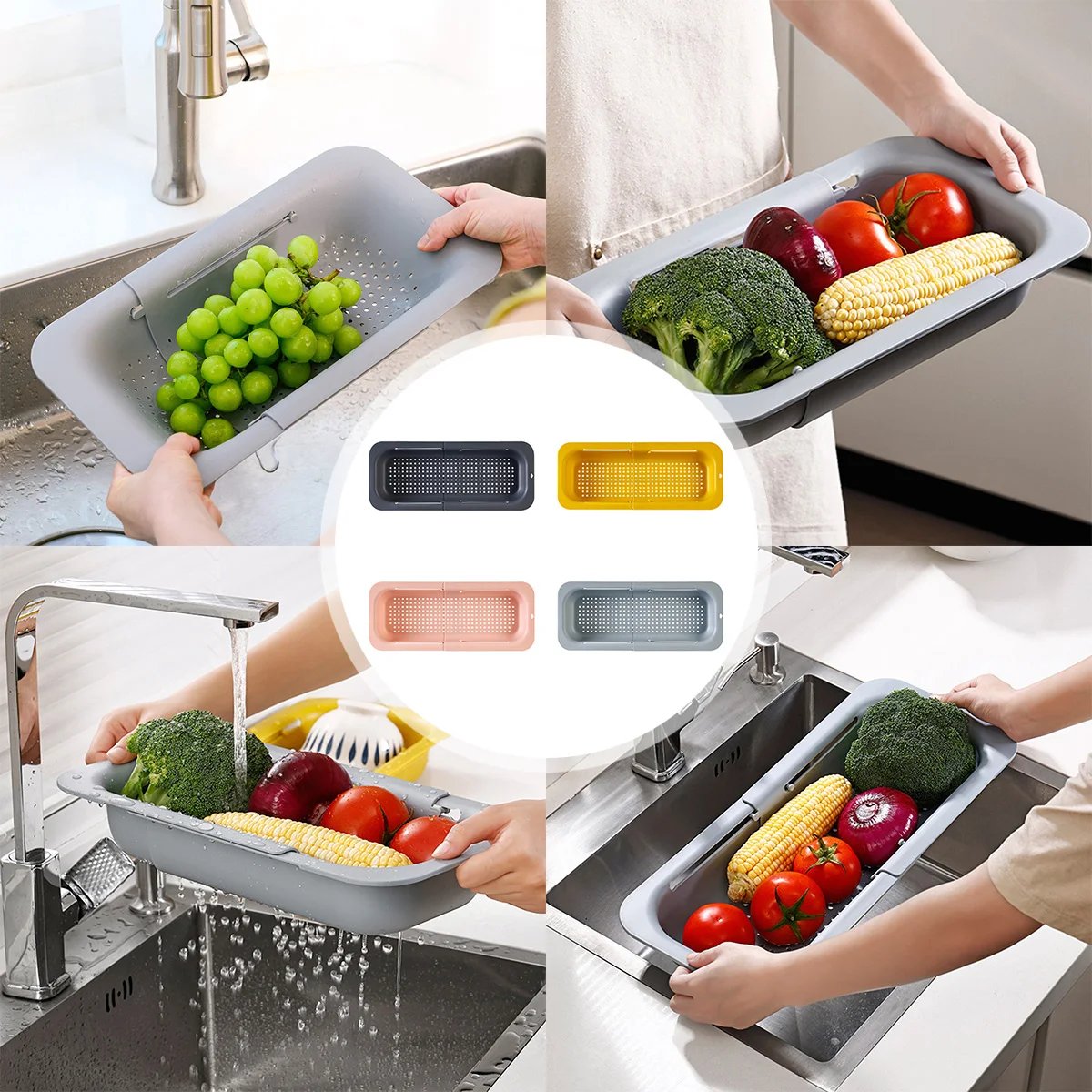 Over-the-sink Drain Basket For Washing Vegetables Fruits Cooking Pasta Draining And Drying Dishes Expandable Home Kitchen