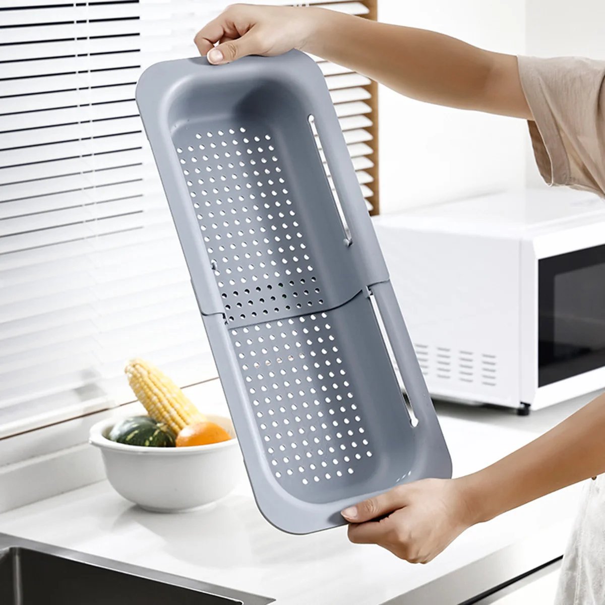 Over-the-sink Drain Basket For Washing Vegetables Fruits Cooking Pasta Draining And Drying Dishes Expandable Home Kitchen