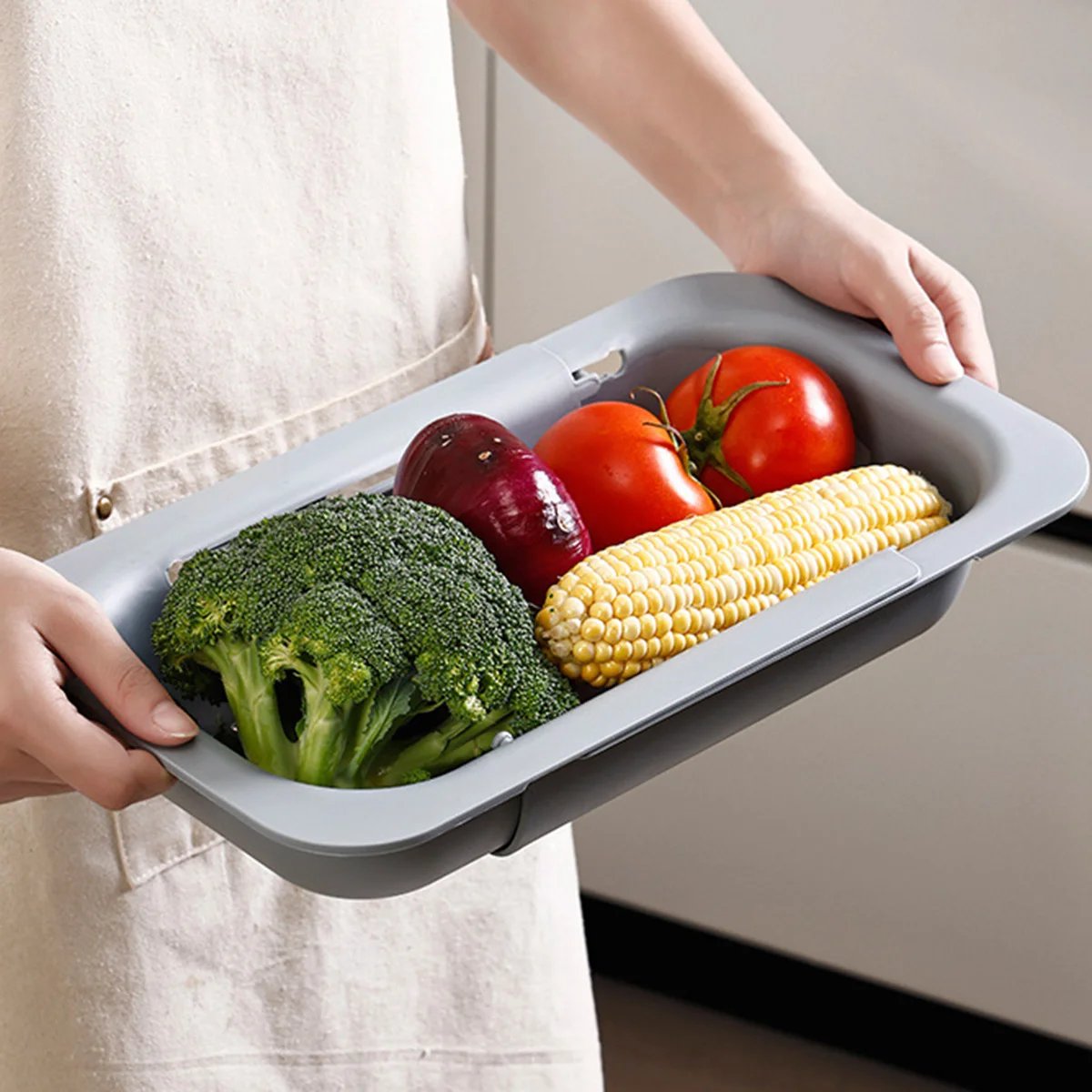 Over-the-sink Drain Basket For Washing Vegetables Fruits Cooking Pasta Draining And Drying Dishes Expandable Home Kitchen