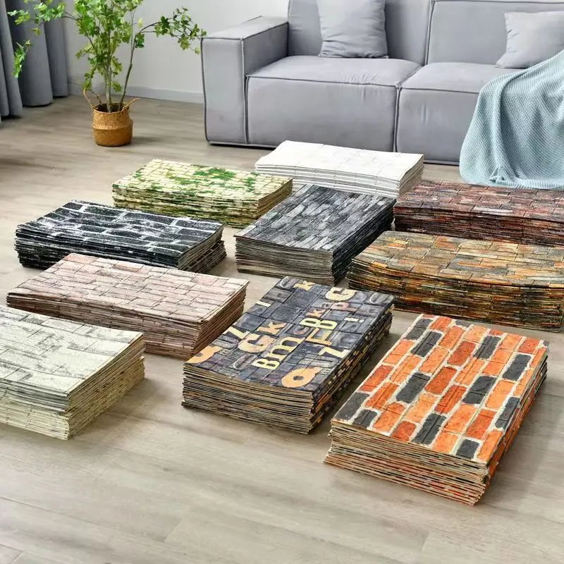 70cmx1/2/5/10m Self Adhesive Foam Retro 3D Brick Wall Stickers Decorative Waterproof Wallpaper Living Room TV Background Home