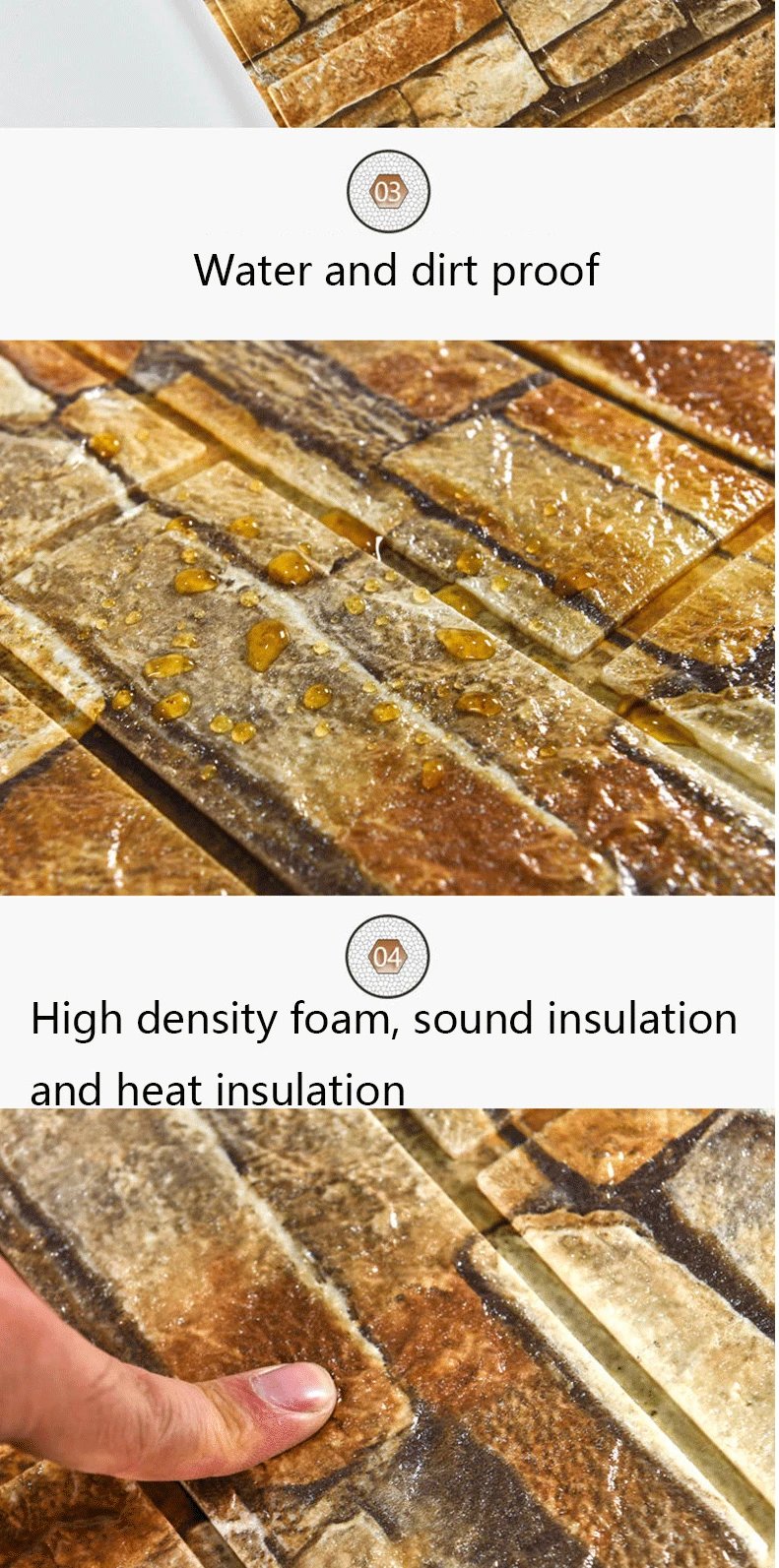 70cmx1/2/5/10m Self Adhesive Foam Retro 3D Brick Wall Stickers Decorative Waterproof Wallpaper Living Room TV Background Home