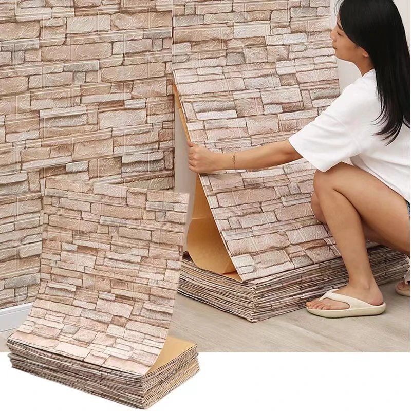 70cmx1/2/5/10m Self Adhesive Foam Retro 3D Brick Wall Stickers Decorative Waterproof Wallpaper Living Room TV Background Home