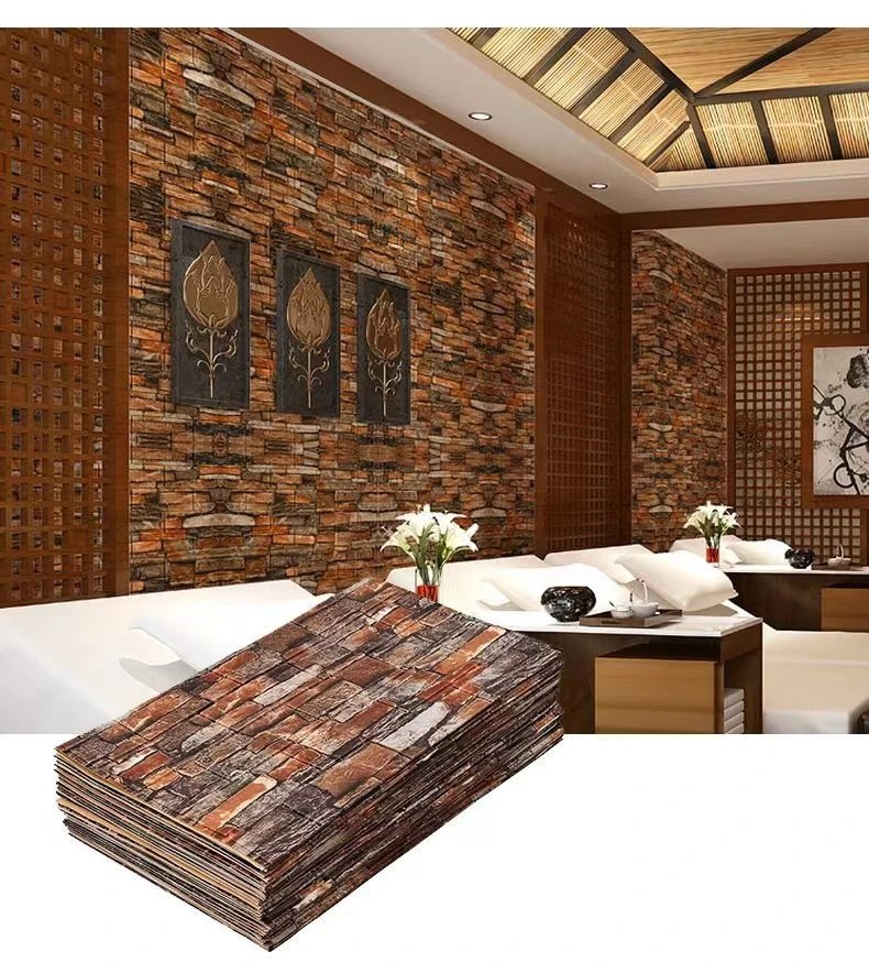 70cmx1/2/5/10m Self Adhesive Foam Retro 3D Brick Wall Stickers Decorative Waterproof Wallpaper Living Room TV Background Home