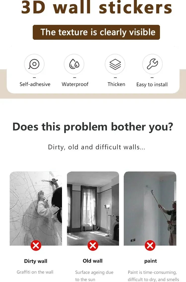 Linen 3D Foam Self-adhesive PVC Thickened Waterproof Background Wall Renovation Wallpaper Wall Stickers for Bedroom Living Room