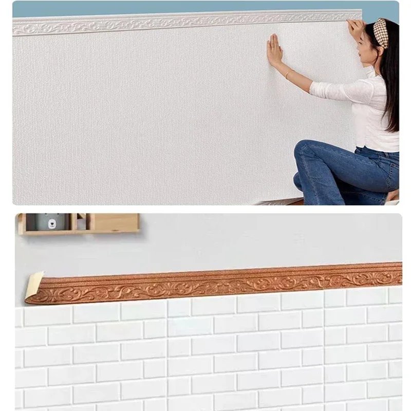 10m/roll 3D wall trim line skirting border self adhesive waterproof baseboard wallpaper wall sticker for room home decoration