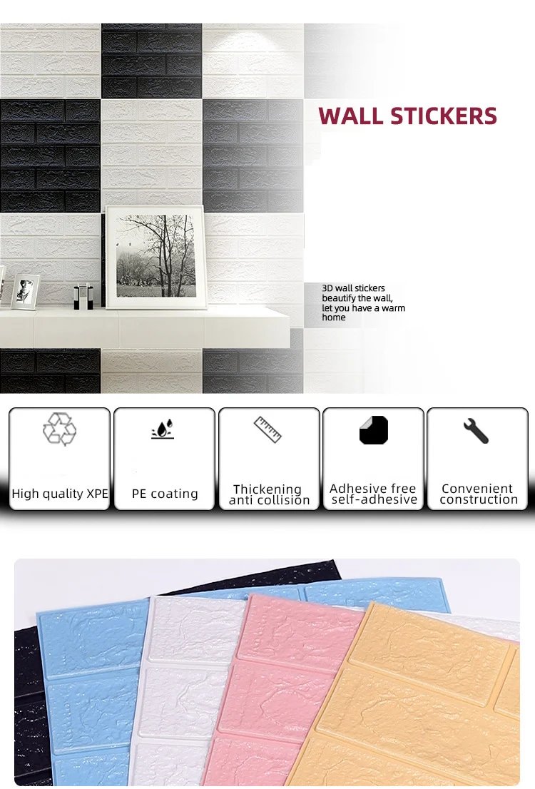 77cm*70cm 3D Self-adhesive Wallpaper Waterproof Brick Retro Wall Stickers Living Room Bedroom Wall Stickers Home Decoration