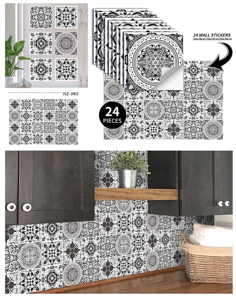 24pcs/set Light Color Tiles Sticker Wall Stickers Kitchen Bathroom Home Renovation Wallpaper Waterproof Self-adhesive Wall Decal