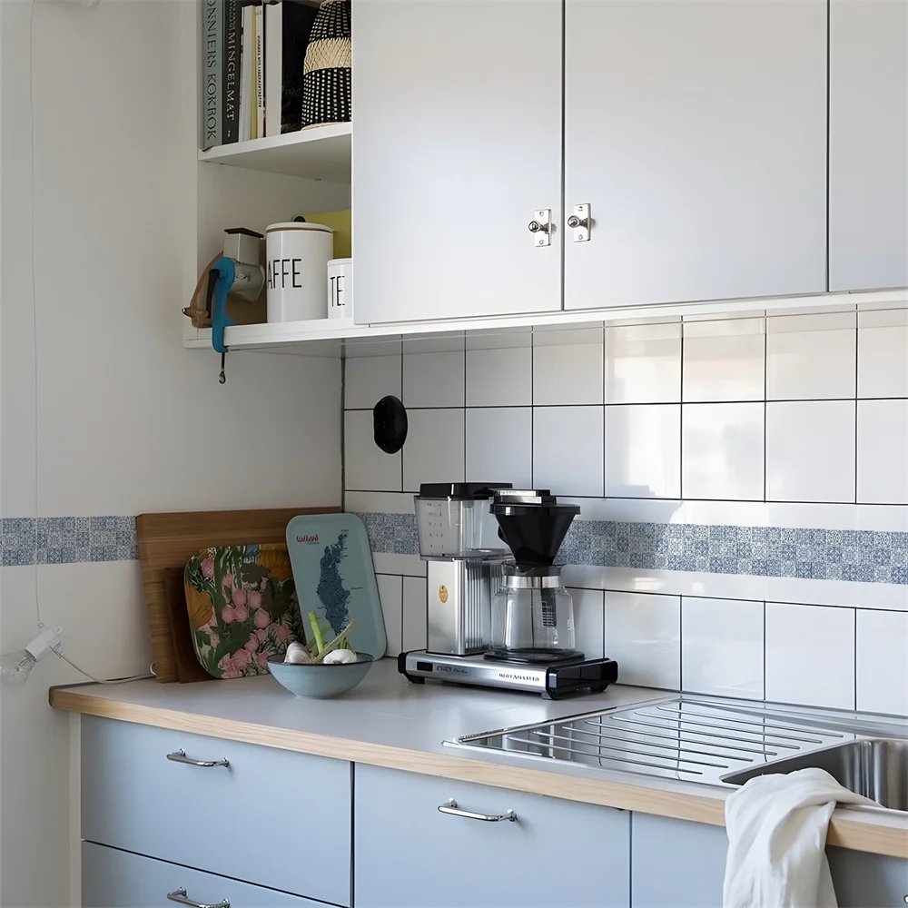 Bathroom Waist Line Wall Stickers Waterproof Peel & Stick Art Mural Backsplash Kitchen Office Skirting Line Decorative Wallpaper