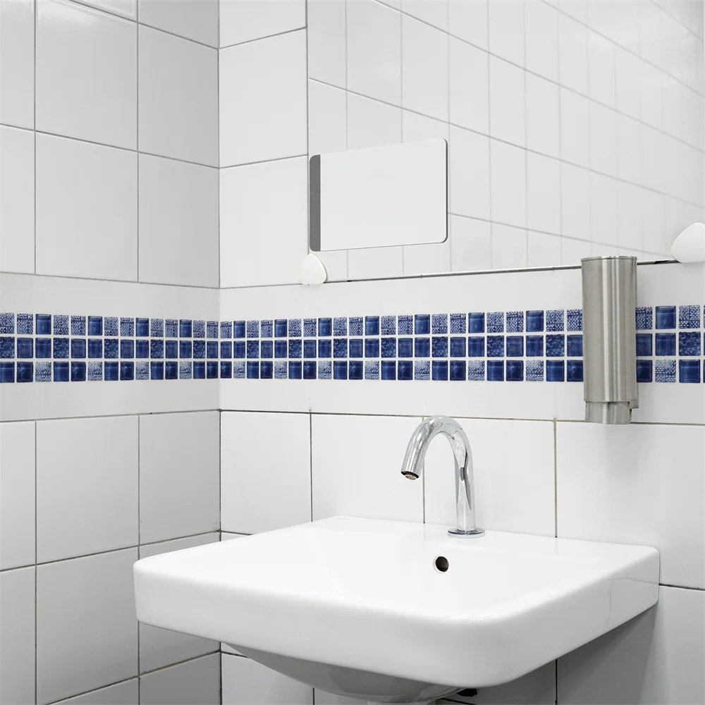 Bathroom Waist Line Wall Stickers Waterproof Peel & Stick Art Mural Backsplash Kitchen Office Skirting Line Decorative Wallpaper