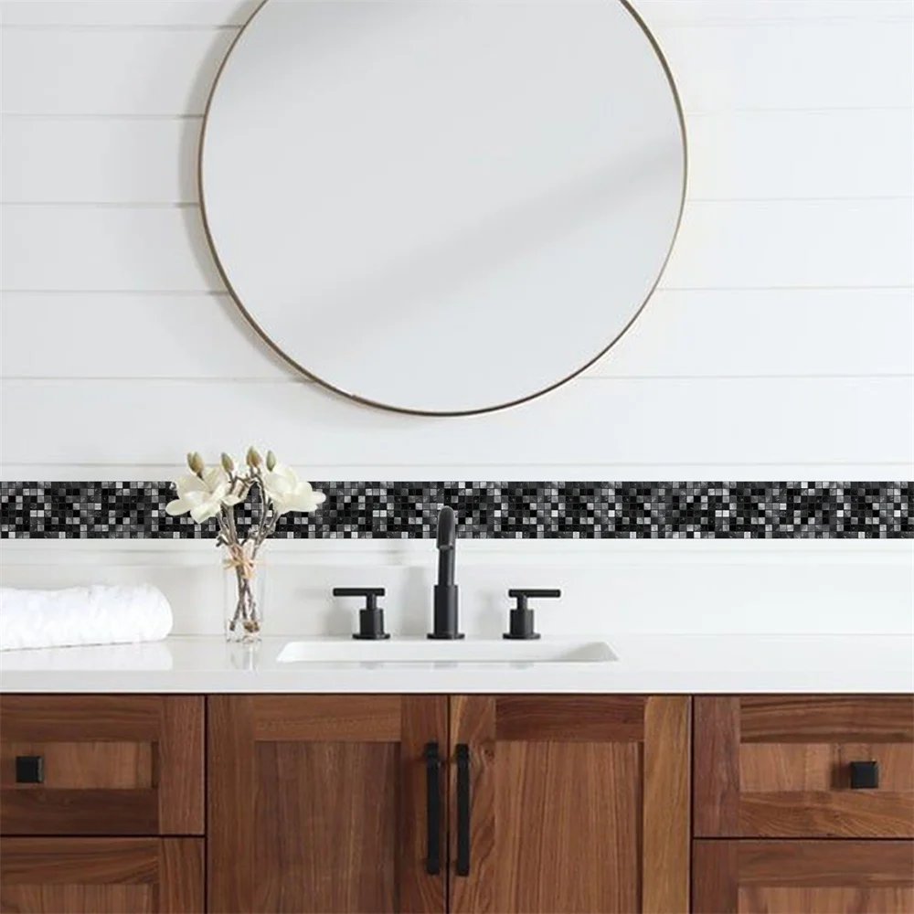 Bathroom Waist Line Wall Stickers Waterproof Peel & Stick Art Mural Backsplash Kitchen Office Skirting Line Decorative Wallpaper