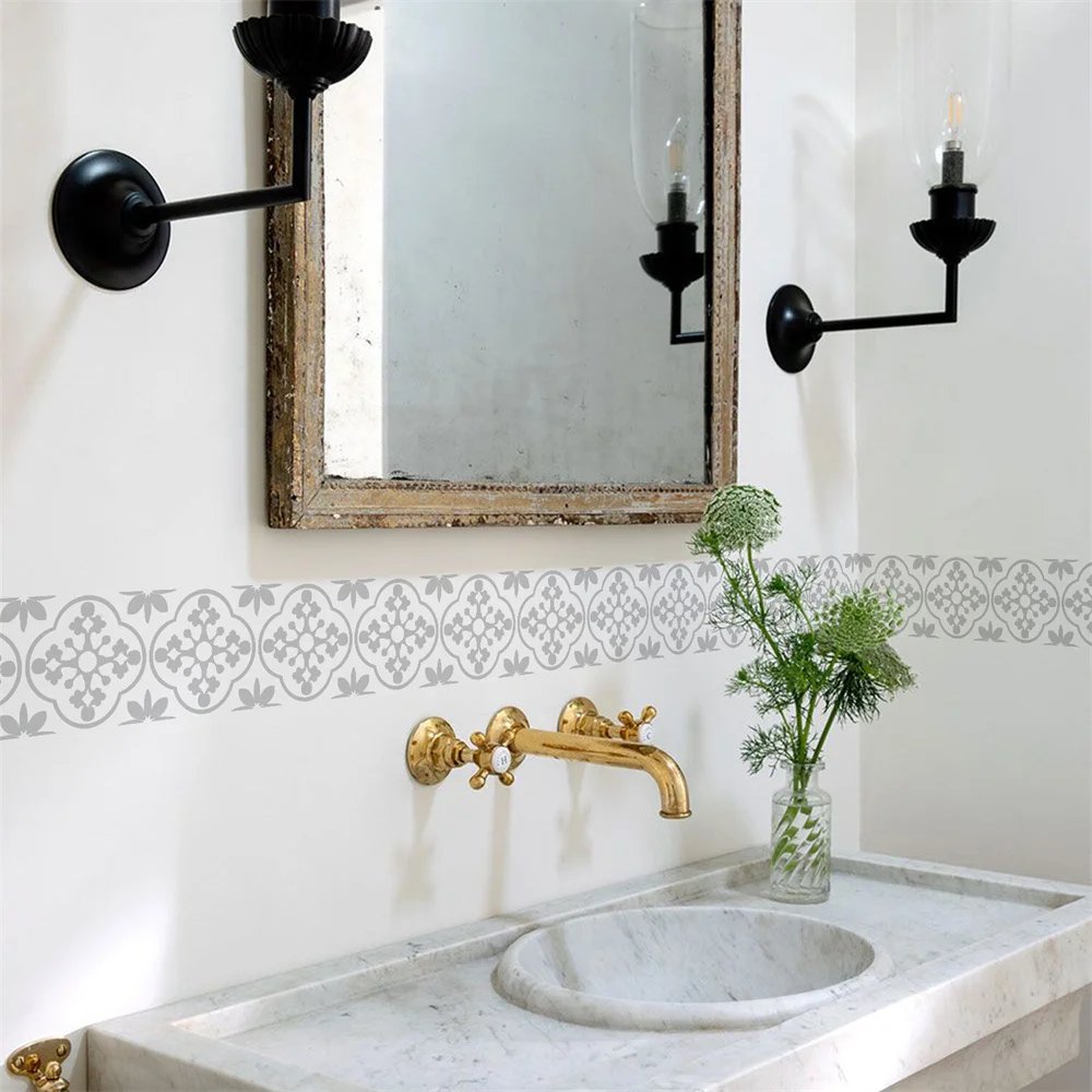 Bathroom Waist Line Wall Stickers Waterproof Peel & Stick Art Mural Backsplash Kitchen Office Skirting Line Decorative Wallpaper