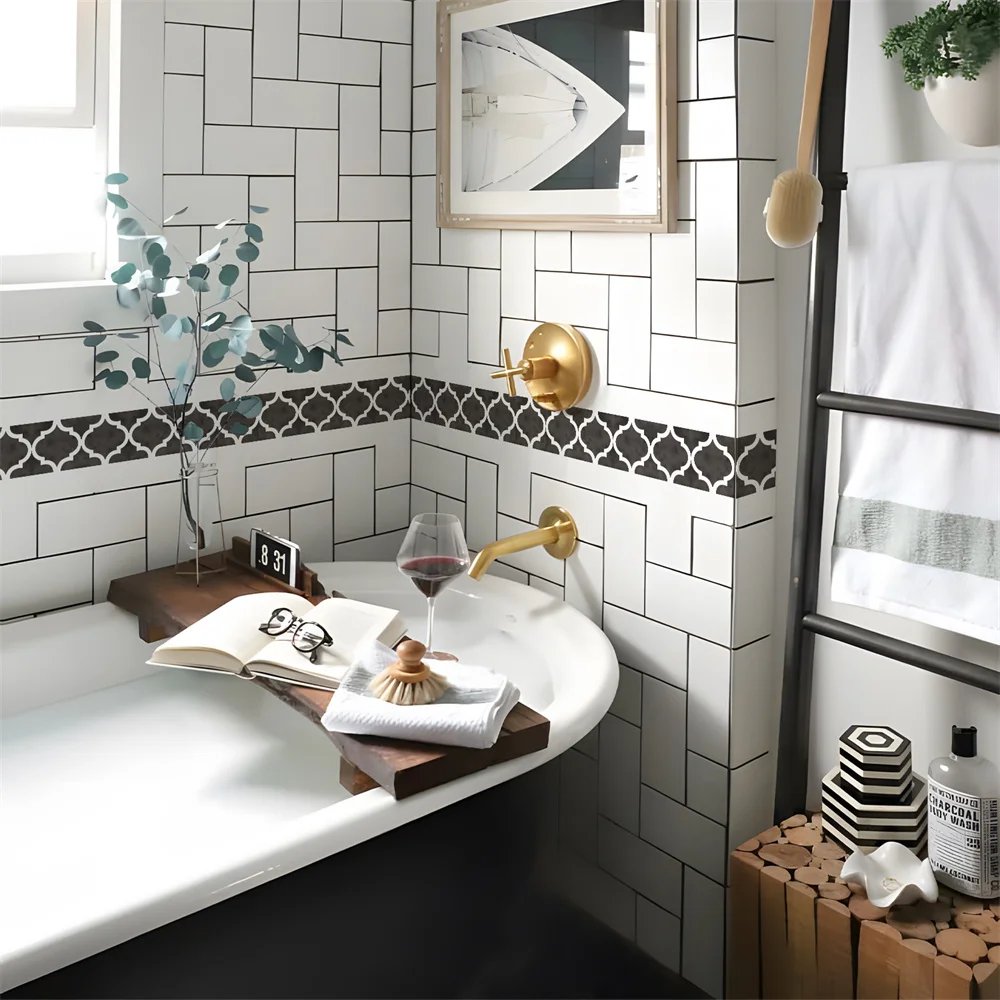 Bathroom Waist Line Wall Stickers Waterproof Peel & Stick Art Mural Backsplash Kitchen Office Skirting Line Decorative Wallpaper