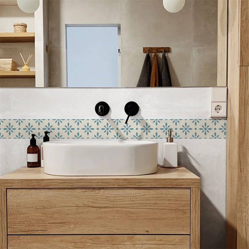 Bathroom Waist Line Wall Stickers Waterproof Peel & Stick Art Mural Backsplash Kitchen Office Skirting Line Decorative Wallpaper