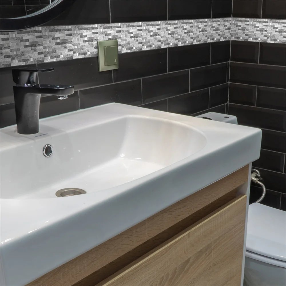 Bathroom Waist Line Wall Stickers Waterproof Peel & Stick Art Mural Backsplash Kitchen Office Skirting Line Decorative Wallpaper