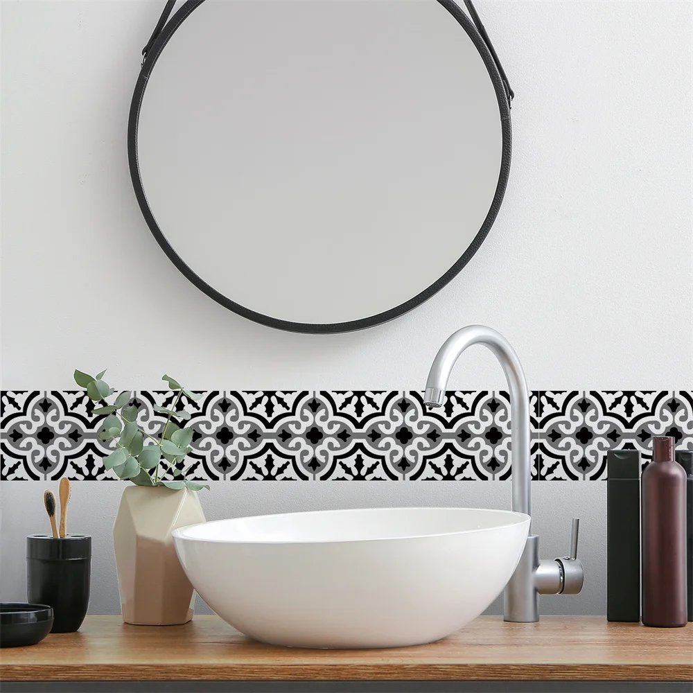 Bathroom Waist Line Wall Stickers Waterproof Peel & Stick Art Mural Backsplash Kitchen Office Skirting Line Decorative Wallpaper