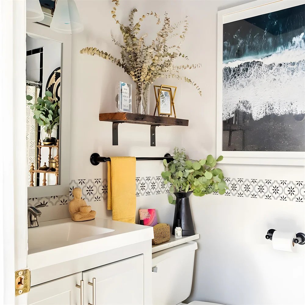 Bathroom Waist Line Wall Stickers Waterproof Peel & Stick Art Mural Backsplash Kitchen Office Skirting Line Decorative Wallpaper