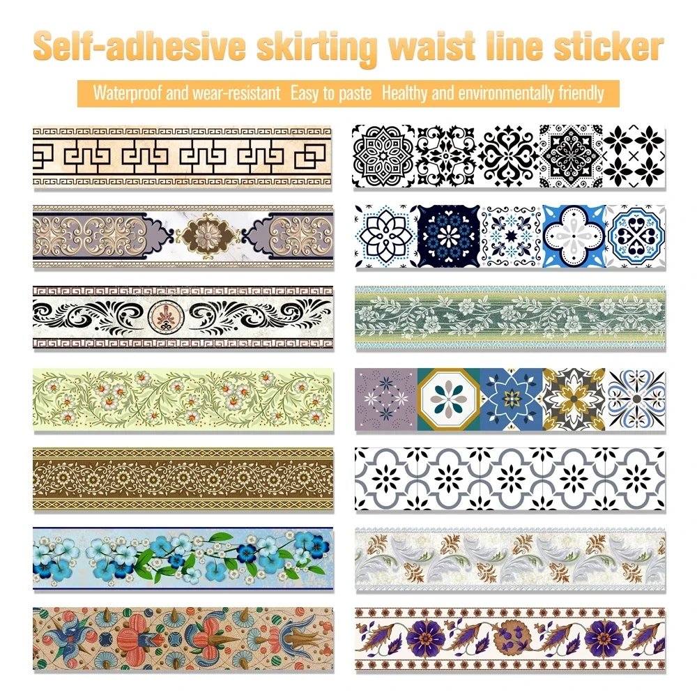 Bathroom Waist Line Wall Stickers Waterproof Peel & Stick Art Mural Backsplash Kitchen Office Skirting Line Decorative Wallpaper