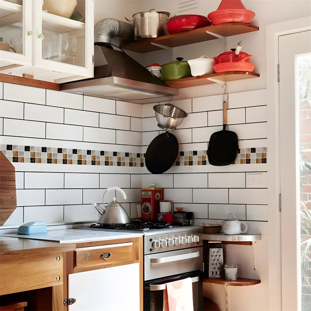 Bathroom Waist Line Wall Stickers Waterproof Peel & Stick Art Mural Backsplash Kitchen Office Skirting Line Decorative Wallpaper