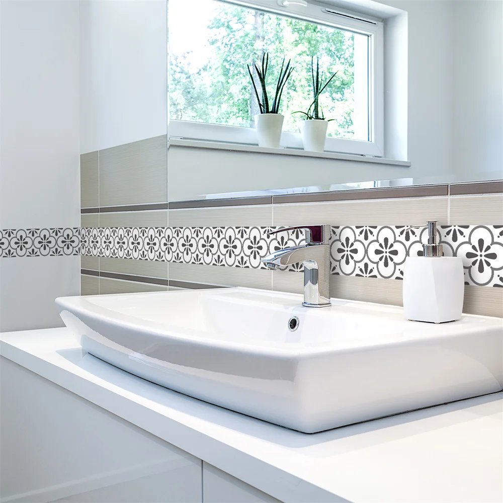 Bathroom Waist Line Wall Stickers Waterproof Peel & Stick Art Mural Backsplash Kitchen Office Skirting Line Decorative Wallpaper