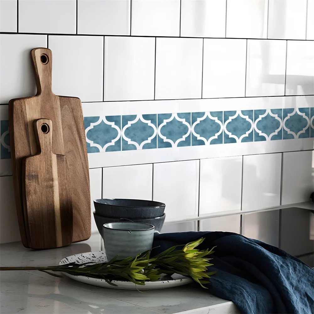 Bathroom Waist Line Wall Stickers Waterproof Peel & Stick Art Mural Backsplash Kitchen Office Skirting Line Decorative Wallpaper