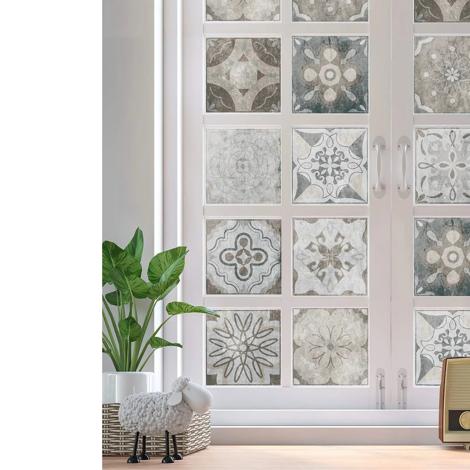 24 pieces of Mandala Retro Pattern Glossy Self-adhesive Tile Stickers for Kitchen and Bathroom Removable Waterproof Wall Sticker
